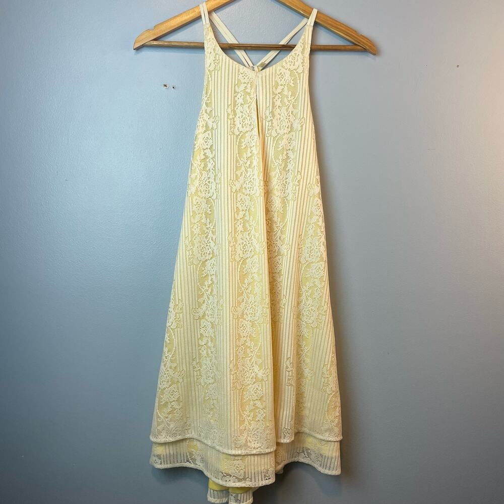 Pink Owl Lace Racer Back Slip Sleeveless Dress Yellow Small
